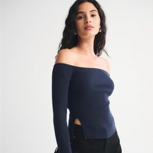 Abercrombie & Fitch Navy Off-Shoulder Sweater